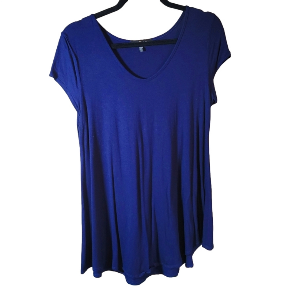LBISSE Large round neck light rayon made in USA navy blue lightweight cap sleeve